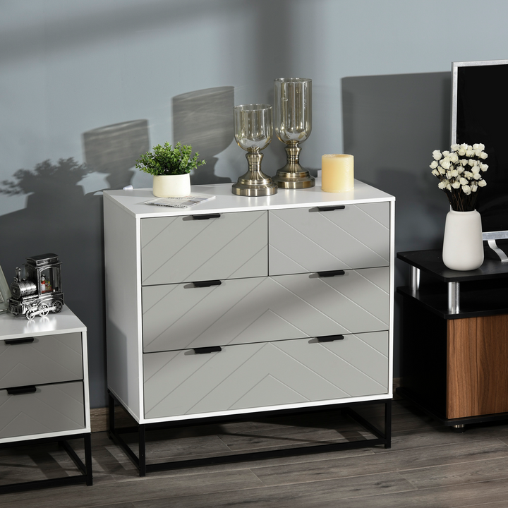 Stylish Freestanding Chest of Drawers with Embossed Chevron Design - 4 Spacious Storage Drawers, Durable MDF Frame, Steel Base, Anti-Tipping Safety, Ideal for Bedroom and Living Room - Premium  from Home Treasures - Just £99.99! Shop now at Home Treasures