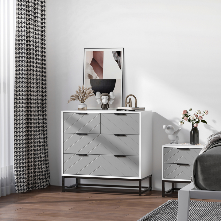 Stylish Freestanding Chest of Drawers with Embossed Chevron Design - 4 Spacious Storage Drawers, Durable MDF Frame, Steel Base, Anti-Tipping Safety, Ideal for Bedroom and Living Room - Premium  from Home Treasures - Just £99.99! Shop now at Home Treasures