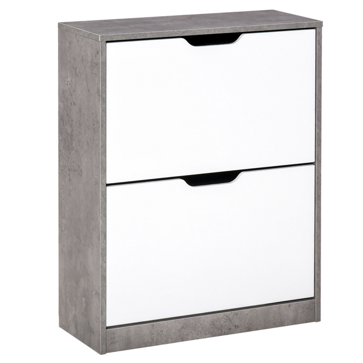 Two Drawer Shoe Cabinet with Adjustable Shelves - Modern Home Storage Organizer for Hallway and Bedroom - Grey and White - Premium  from Home Treasures - Just £63.99! Shop now at Home Treasures