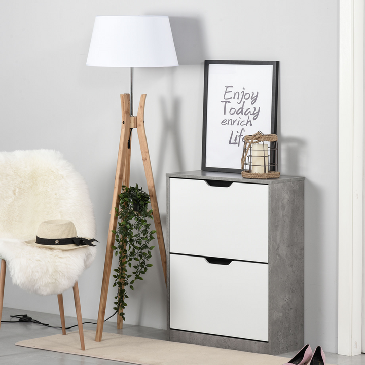 Two Drawer Shoe Cabinet with Adjustable Shelves - Modern Home Storage Organizer for Hallway and Bedroom - Grey and White - Premium  from Home Treasures - Just £63.99! Shop now at Home Treasures