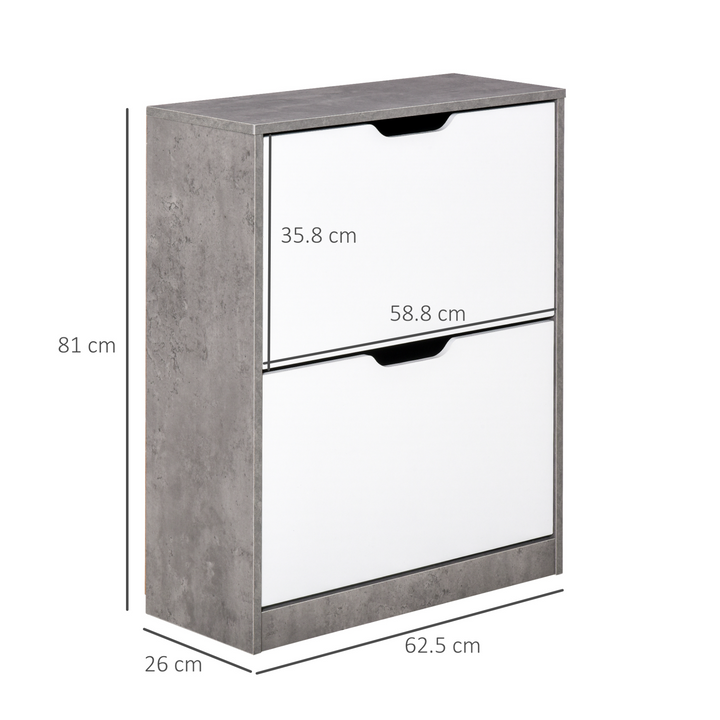 Two Drawer Shoe Cabinet with Adjustable Shelves - Modern Home Storage Organizer for Hallway and Bedroom - Grey and White - Premium  from Home Treasures - Just £63.99! Shop now at Home Treasures