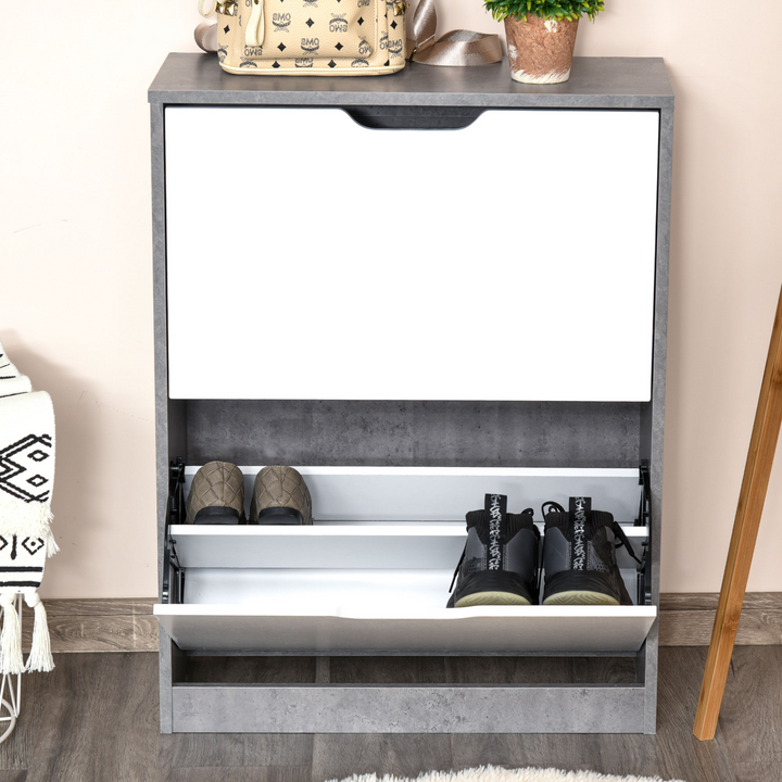 Two Drawer Shoe Cabinet with Adjustable Shelves - Modern Home Storage Organizer for Hallway and Bedroom - Grey and White - Premium  from Home Treasures - Just £63.99! Shop now at Home Treasures