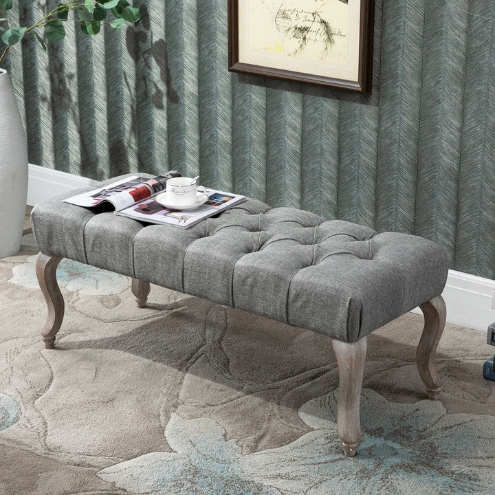 Vintage Tufted Upholstered Accent Bench - Elegant Bed End Stool & Fabric Ottoman for Living Room, Bedroom, Hallway - Premium  from Home Treasures - Just £101.99! Shop now at Home Treasures