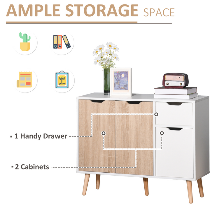 Sideboard Floor Standing Storage Cabinet with Drawer - Modern Scandinavian Style for Bedroom, Living Room, Home Office - Natural - Premium  from Home Treasures - Just £93.99! Shop now at Home Treasures