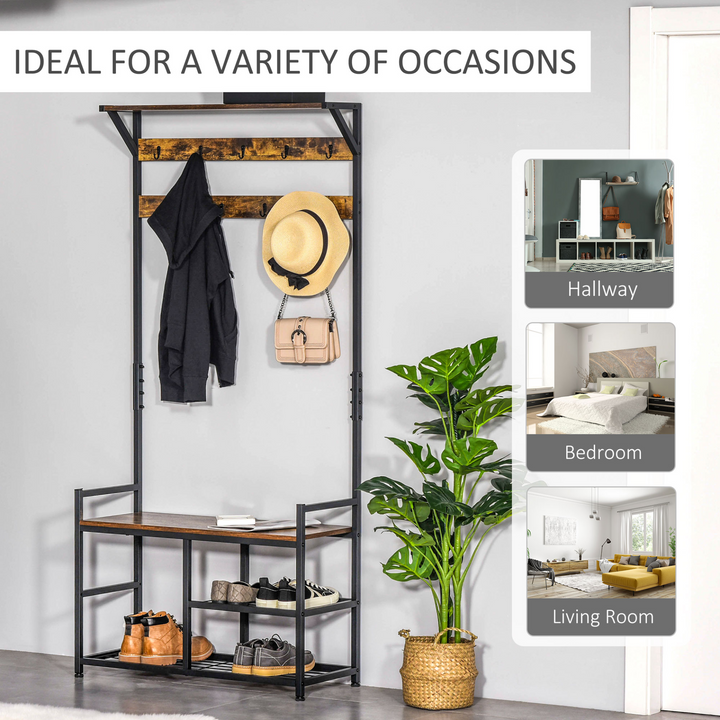 3-in-1 Coat Rack Stand with Shoe Storage Bench and 9 Hooks - Stylish Brown and Black for Entryway, Bedroom, Living Room - Premium  from Home Treasures - Just £82.99! Shop now at Home Treasures