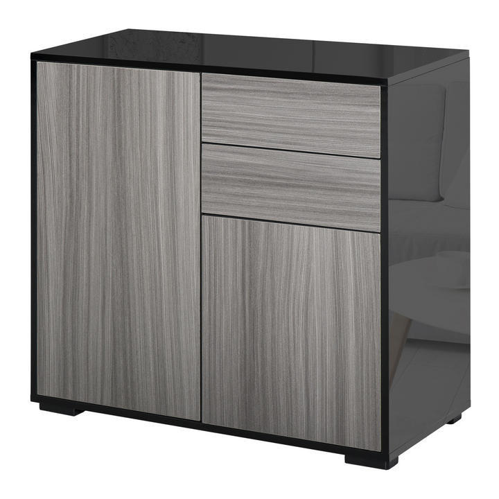 High Gloss Sideboard with Push-Open Design, 2 Drawers, Adjustable Shelves for Living Room, Bedroom - Light Grey & Black - Premium  from Home Treasures - Just £101.99! Shop now at Home Treasures