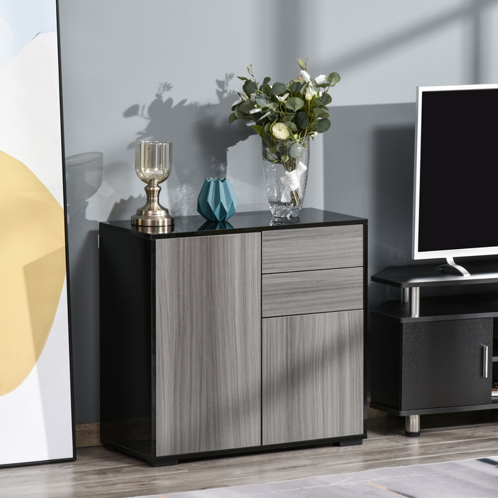 High Gloss Sideboard with Push-Open Design, 2 Drawers, Adjustable Shelves for Living Room, Bedroom - Light Grey & Black - Premium  from Home Treasures - Just £101.99! Shop now at Home Treasures