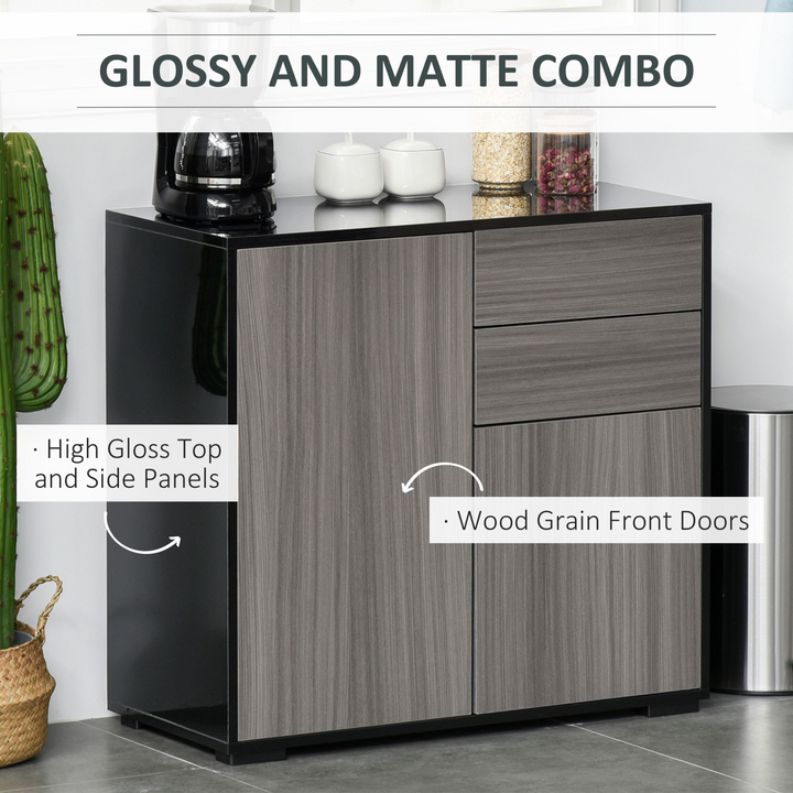 High Gloss Sideboard with Push-Open Design, 2 Drawers, Adjustable Shelves for Living Room, Bedroom - Light Grey & Black - Premium  from Home Treasures - Just £101.99! Shop now at Home Treasures