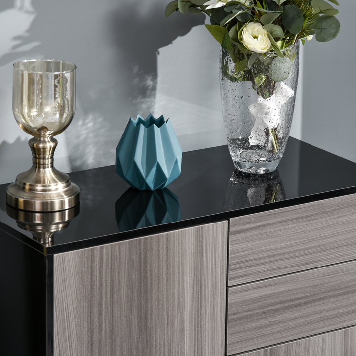 High Gloss Sideboard with Push-Open Design, 2 Drawers, Adjustable Shelves for Living Room, Bedroom - Light Grey & Black - Premium  from Home Treasures - Just £101.99! Shop now at Home Treasures