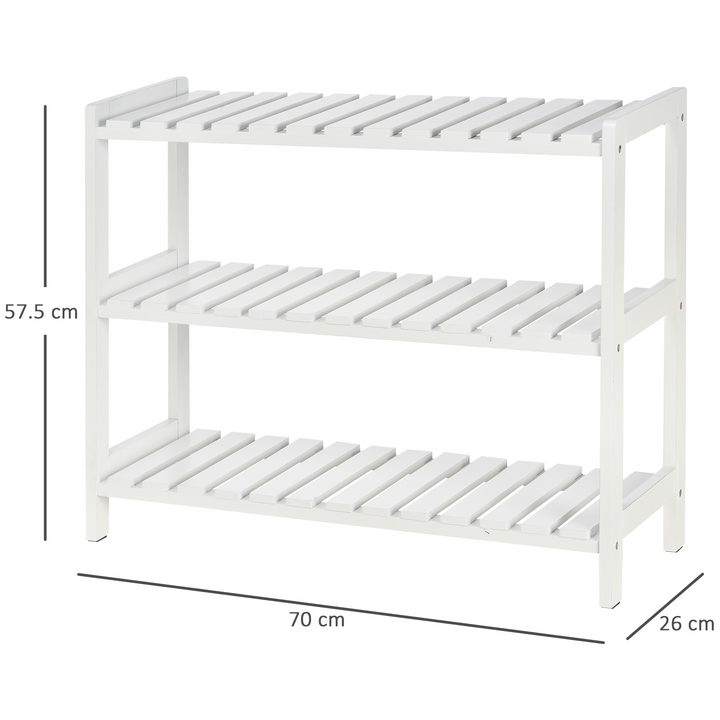 3-Tier Shoe Rack, Wood Frame, Slatted Shelves, Ideal for Hallway & Home, White - 70L x 26W x 57.5H cm - Premium  from Home Treasures - Just £42.99! Shop now at Home Treasures