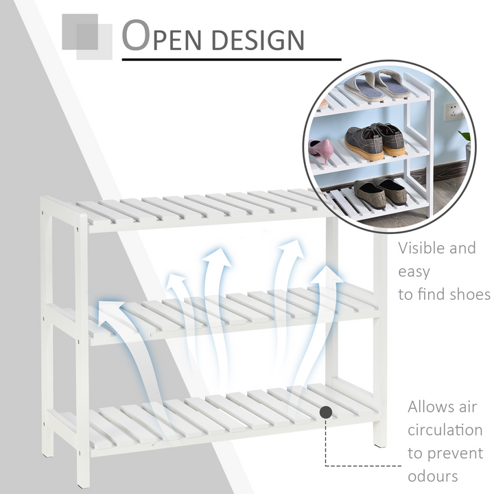 3-Tier Shoe Rack, Wood Frame, Slatted Shelves, Ideal for Hallway & Home, White - 70L x 26W x 57.5H cm - Premium  from Home Treasures - Just £42.99! Shop now at Home Treasures