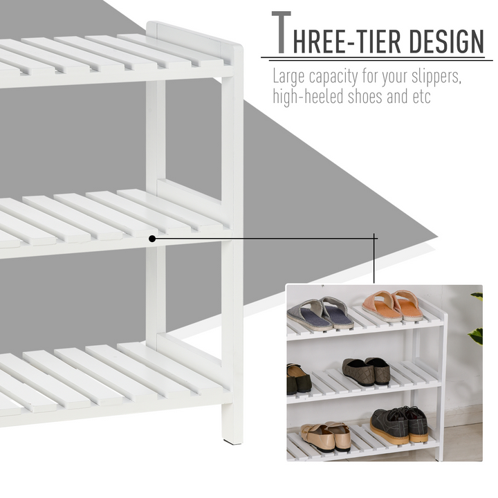 3-Tier Shoe Rack, Wood Frame, Slatted Shelves, Ideal for Hallway & Home, White - 70L x 26W x 57.5H cm - Premium  from Home Treasures - Just £42.99! Shop now at Home Treasures