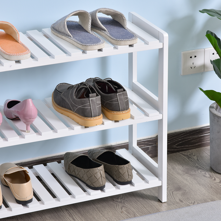 3-Tier Shoe Rack, Wood Frame, Slatted Shelves, Ideal for Hallway & Home, White - 70L x 26W x 57.5H cm - Premium  from Home Treasures - Just £42.99! Shop now at Home Treasures