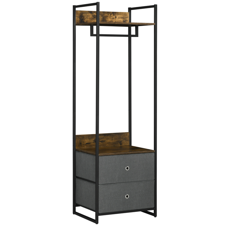 Metal Clothes Rail & Coat Stand with Fabric Storage Drawers - Single Wardrobe for Bedroom and Hallway, Rustic Brown and Grey - Premium  from Home Treasures - Just £113.99! Shop now at Home Treasures