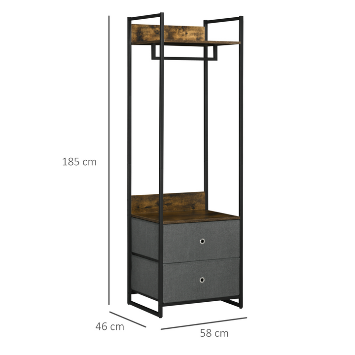 Metal Clothes Rail & Coat Stand with Fabric Storage Drawers - Single Wardrobe for Bedroom and Hallway, Rustic Brown and Grey - Premium  from Home Treasures - Just £113.99! Shop now at Home Treasures