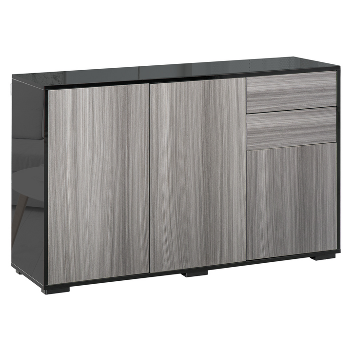 High Gloss Frame Sideboard w/ Push-Open Design & 2 Drawers | Modern Light Grey & Black Cabinet | 74 x 117 x 36cm - Premium  from Home Treasures - Just £137.99! Shop now at Home Treasures