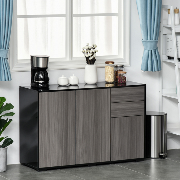 High Gloss Frame Sideboard w/ Push-Open Design & 2 Drawers | Modern Light Grey & Black Cabinet | 74 x 117 x 36cm - Premium  from Home Treasures - Just £137.99! Shop now at Home Treasures