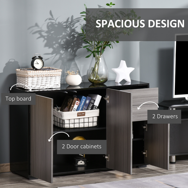 High Gloss Frame Sideboard w/ Push-Open Design & 2 Drawers | Modern Light Grey & Black Cabinet | 74 x 117 x 36cm - Premium  from Home Treasures - Just £137.99! Shop now at Home Treasures