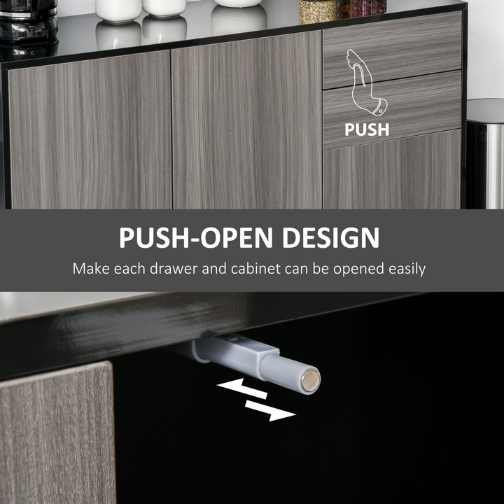 High Gloss Frame Sideboard w/ Push-Open Design & 2 Drawers | Modern Light Grey & Black Cabinet | 74 x 117 x 36cm - Premium  from Home Treasures - Just £137.99! Shop now at Home Treasures