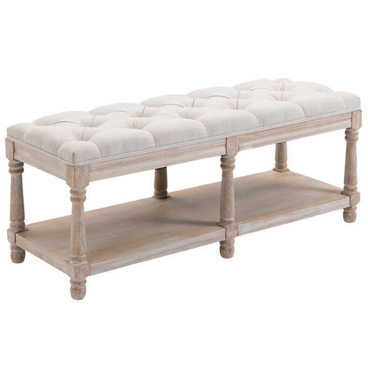 Elegant Vintage Wooden Window Seat with Storage Shelf in Cream White – Button-Tufted Design and Spacious Under-Seat Storage - Premium  from Home Treasures - Just £167.99! Shop now at Home Treasures