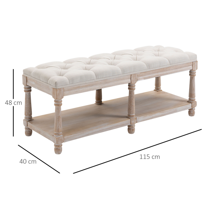 Elegant Vintage Wooden Window Seat with Storage Shelf in Cream White – Button-Tufted Design and Spacious Under-Seat Storage - Premium  from Home Treasures - Just £167.99! Shop now at Home Treasures