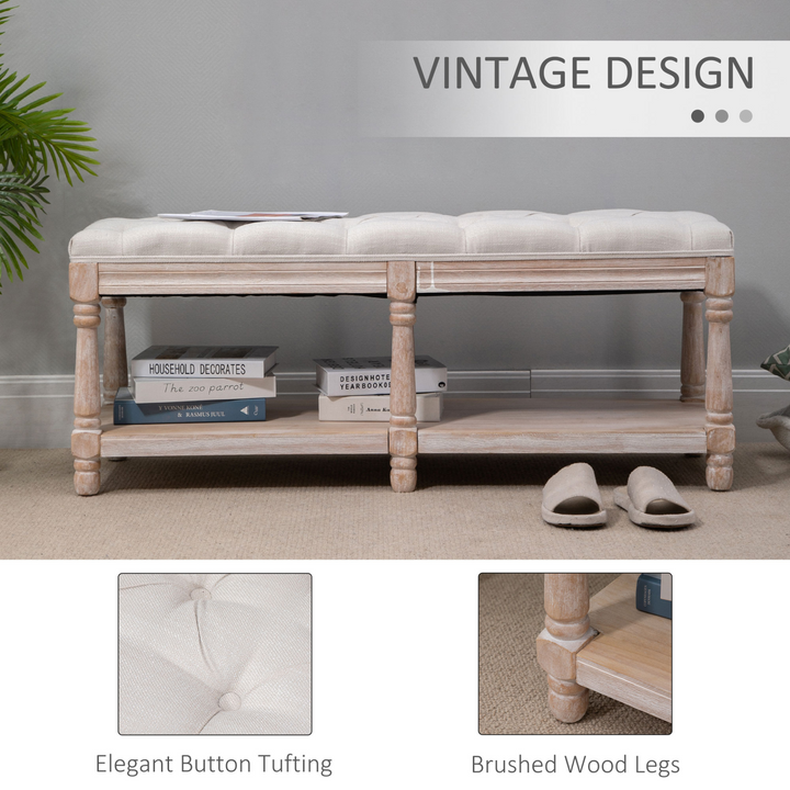 Elegant Vintage Wooden Window Seat with Storage Shelf in Cream White – Button-Tufted Design and Spacious Under-Seat Storage - Premium  from Home Treasures - Just £167.99! Shop now at Home Treasures