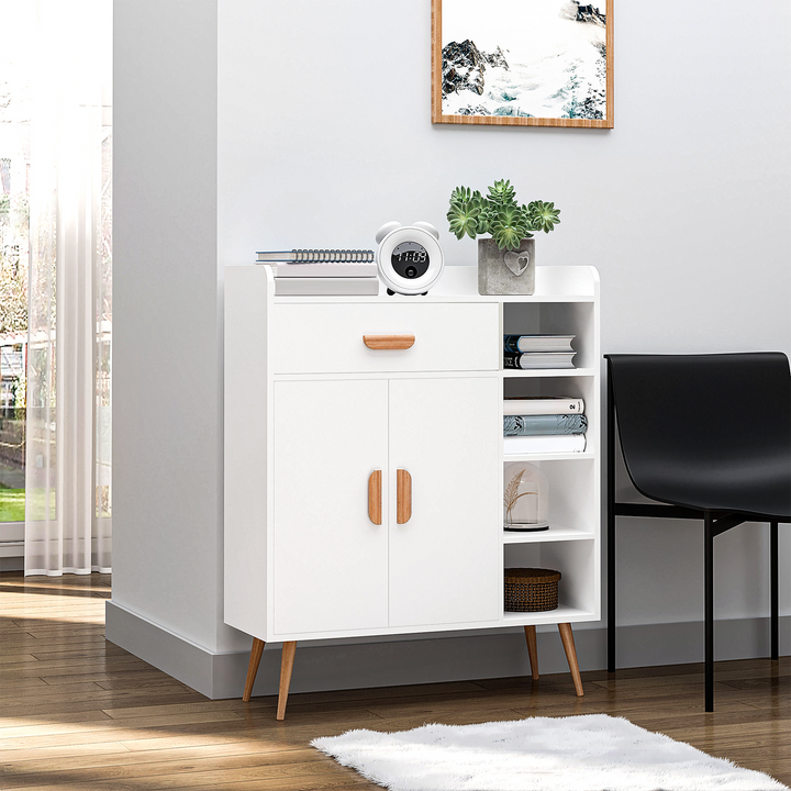 Elegant White Side Cabinet w/ Storage Drawer – Scandinavian Style, Ample Storage for Home Organization - Premium  from Home Treasures - Just £95.99! Shop now at Home Treasures