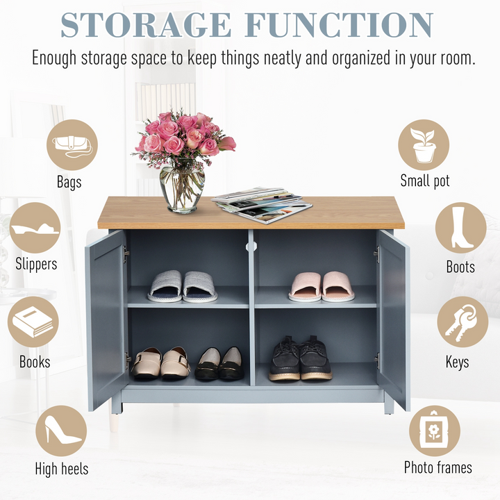 Elegant Grey Shoe Storage Cabinet with 2 Doors - Space-Saving Organizer for Hallway & Entryway (89.5 x 39.5 x 60cm) - Premium  from Home Treasures - Just £97.99! Shop now at Home Treasures