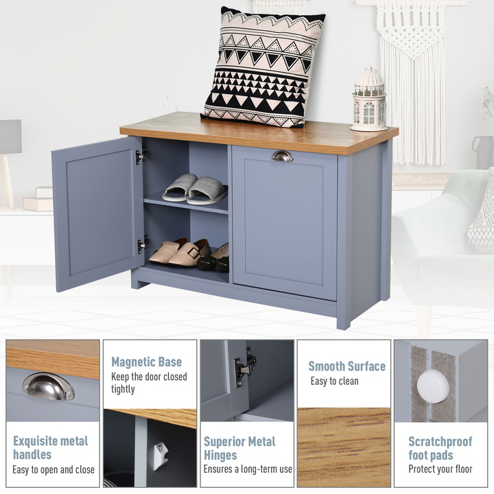 Elegant Grey Shoe Storage Cabinet with 2 Doors - Space-Saving Organizer for Hallway & Entryway (89.5 x 39.5 x 60cm) - Premium  from Home Treasures - Just £97.99! Shop now at Home Treasures