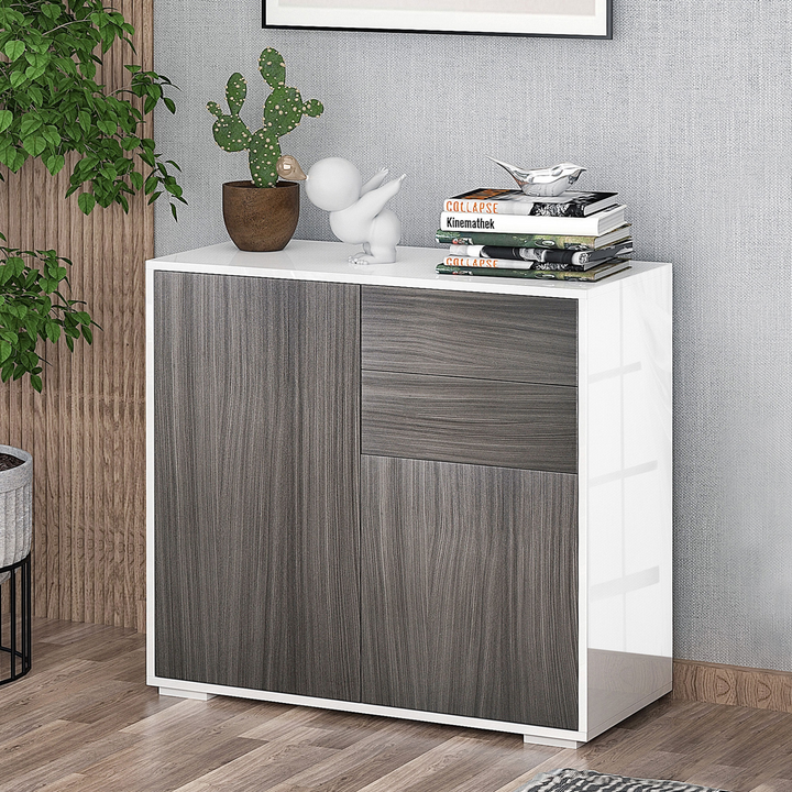 High Gloss Frame Sideboard with Push-Open Design & 2 Drawers (Grey and White) - Modern Storage Solution 74 x 79 x 36 cm - Premium  from Home Treasures - Just £112.99! Shop now at Home Treasures