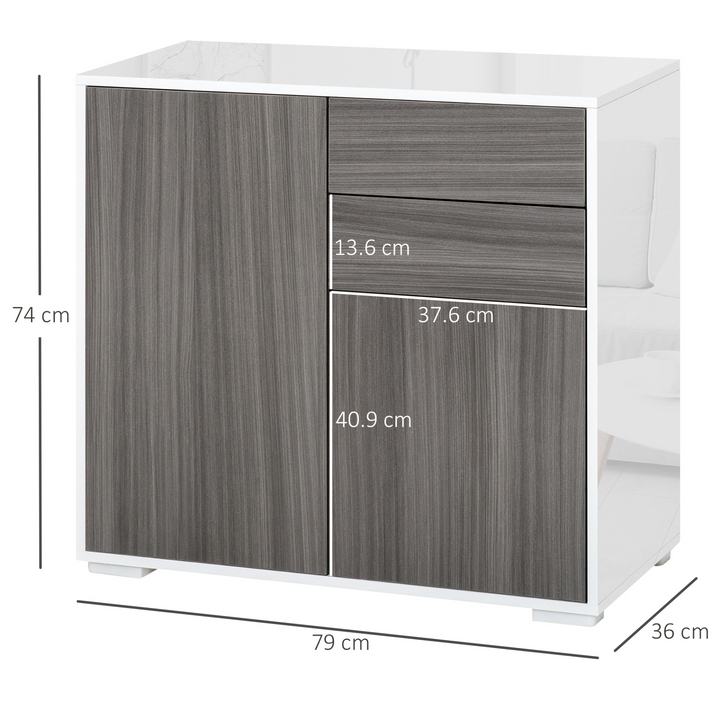 High Gloss Frame Sideboard with Push-Open Design & 2 Drawers (Grey and White) - Modern Storage Solution 74 x 79 x 36 cm - Premium  from Home Treasures - Just £112.99! Shop now at Home Treasures