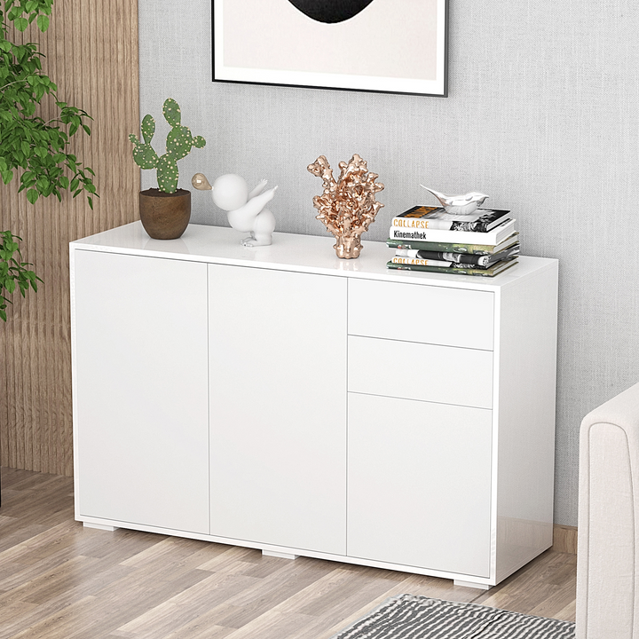 High Gloss Frame Sideboard with Push-Open Design & 2 Drawers (White) - 74 x 117 x 36cm | Modern Storage Solution - Premium  from Home Treasures - Just £156.99! Shop now at Home Treasures