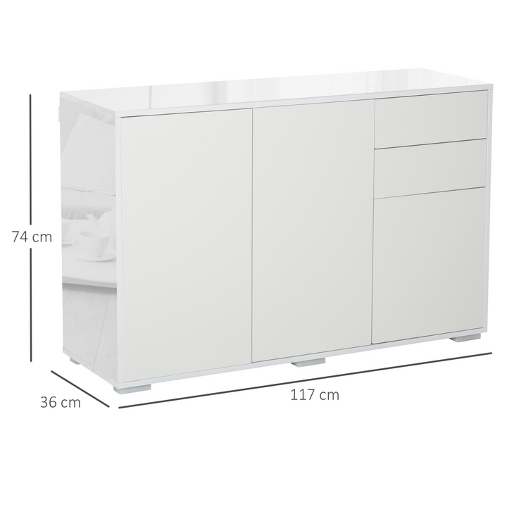 High Gloss Frame Sideboard with Push-Open Design & 2 Drawers (White) - 74 x 117 x 36cm | Modern Storage Solution - Premium  from Home Treasures - Just £156.99! Shop now at Home Treasures