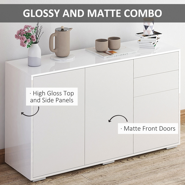 High Gloss Frame Sideboard with Push-Open Design & 2 Drawers (White) - 74 x 117 x 36cm | Modern Storage Solution - Premium  from Home Treasures - Just £156.99! Shop now at Home Treasures