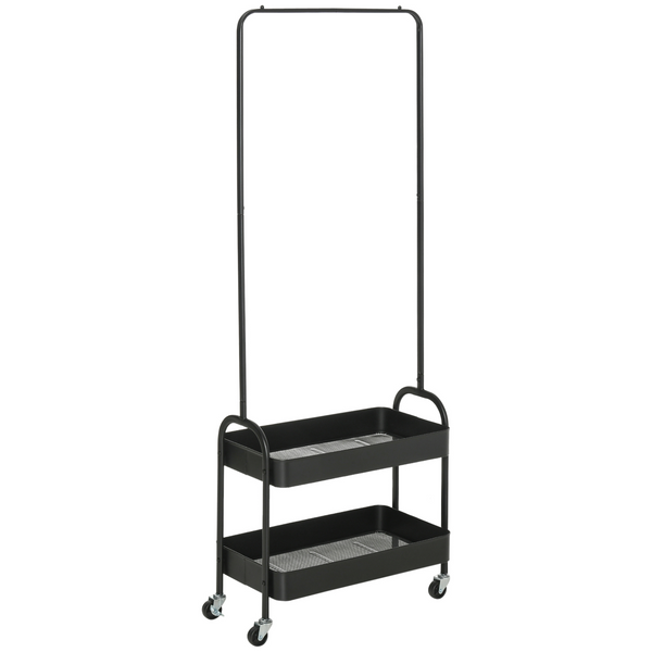 Metal Clothes Rack with Shoe Storage – Mobile Clothing Rail on Wheels, Freestanding Hall Tree, Black Coat Stand with 2 Storage Shelves - Premium  from Home Treasures - Just £43.99! Shop now at Home Treasures