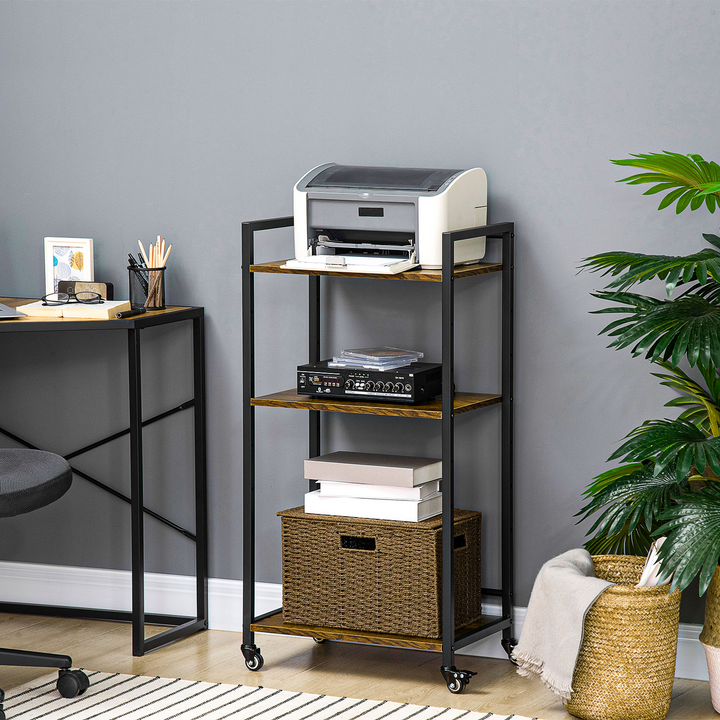 3-Tier Printer Stand with Adjustable Shelves & Lockable Wheels, Rustic Brown Utility Cart for Home Office - Premium  from Home Treasures - Just £68.99! Shop now at Home Treasures