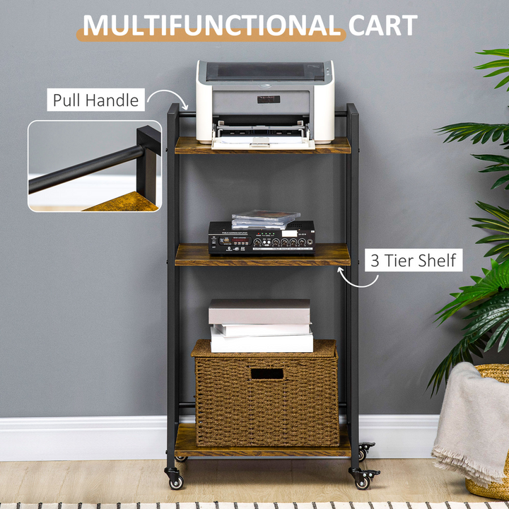 3-Tier Printer Stand with Adjustable Shelves & Lockable Wheels, Rustic Brown Utility Cart for Home Office - Premium  from Home Treasures - Just £68.99! Shop now at Home Treasures