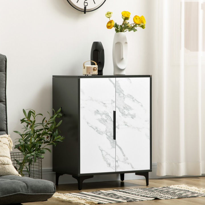 Sleek Modern Style Storage Cabinet with Black Marble Effect - Perfect for Entryway, Hallway, and Living Room Organization - Premium  from Home Treasures - Just £89.99! Shop now at Home Treasures