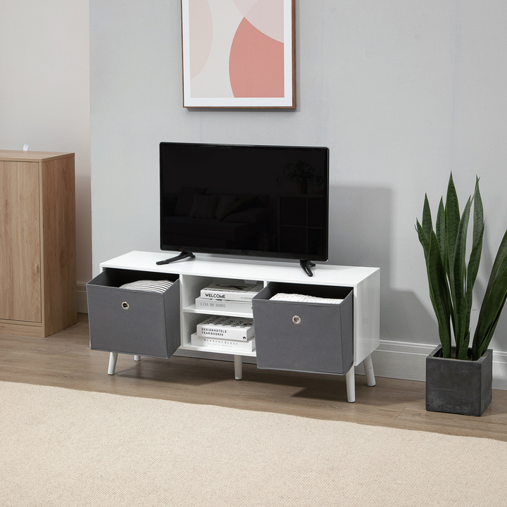 Modern Skandi TV Cabinet with Shelves & Foldable Drawers - Stylish Storage Solution, 110 x 46.5 x 29cm - Premium  from Home Treasures - Just £72.99! Shop now at Home Treasures