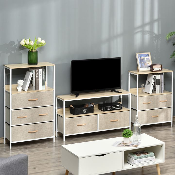 Stylish Maple Wood Effect TV Unit with 2 Foldable Linen Drawers & Open Shelving - Perfect for Living Rooms & Bedrooms - Premium  from Home Treasures - Just £70.99! Shop now at Home Treasures