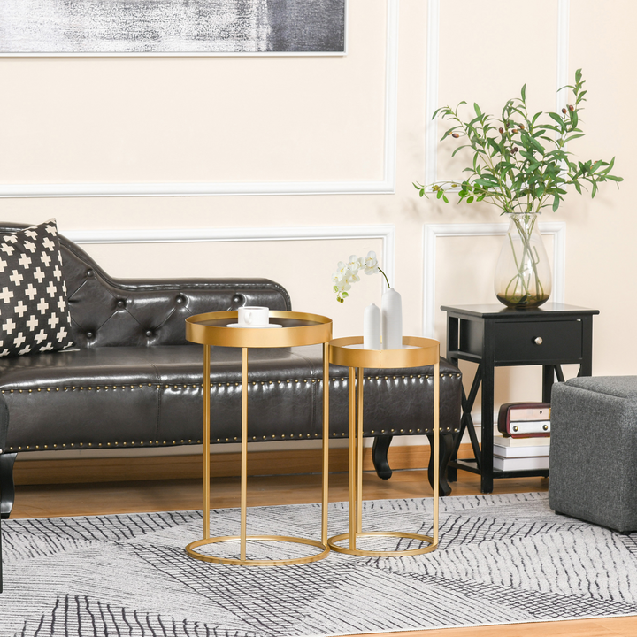 Set of 2 Nesting Coffee Tables with Gold Metal Base, Marble Color Top - Premium  from Home Treasures - Just £62.99! Shop now at Home Treasures