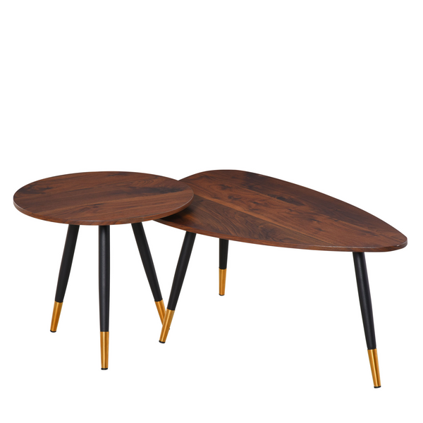 Vintage Set of 2 Nesting Coffee End Tables - Elegant Walnut Wood Design, Steel Legs, Perfect for Living Rooms, Offices, and Bedrooms - Premium  from Home Treasures - Just £127.99! Shop now at Home Treasures