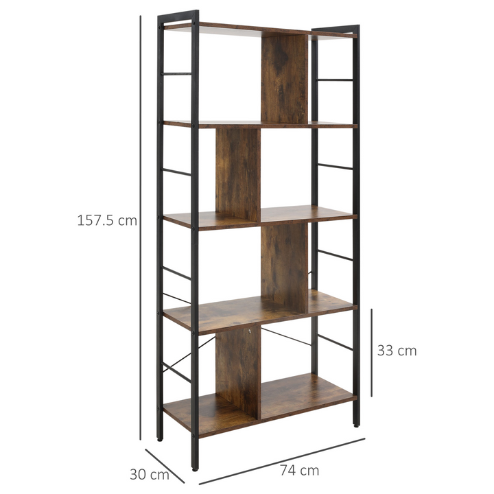 Industrial Storage Bookcase with 5 Tiers, Metal Frame - Rustic Brown - Premium  from Home Treasures - Just £85.99! Shop now at Home Treasures