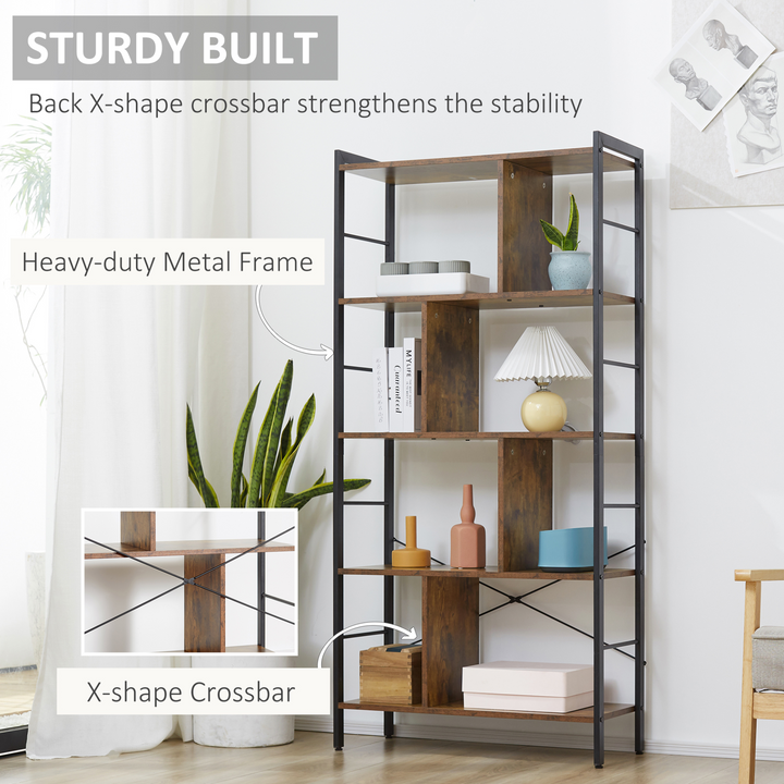 Industrial Storage Bookcase with 5 Tiers, Metal Frame - Rustic Brown - Premium  from Home Treasures - Just £85.99! Shop now at Home Treasures