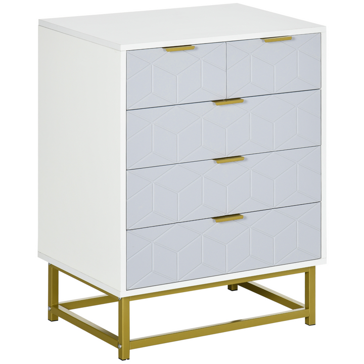 Elegant Modern Style Chest of Drawers with Golden Effect Steel Base (White) - 5 Drawer Storage Unit - Premium  from Home Treasures - Just £114.99! Shop now at Home Treasures