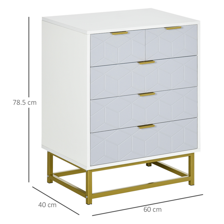 Elegant Modern Style Chest of Drawers with Golden Effect Steel Base (White) - 5 Drawer Storage Unit - Premium  from Home Treasures - Just £114.99! Shop now at Home Treasures