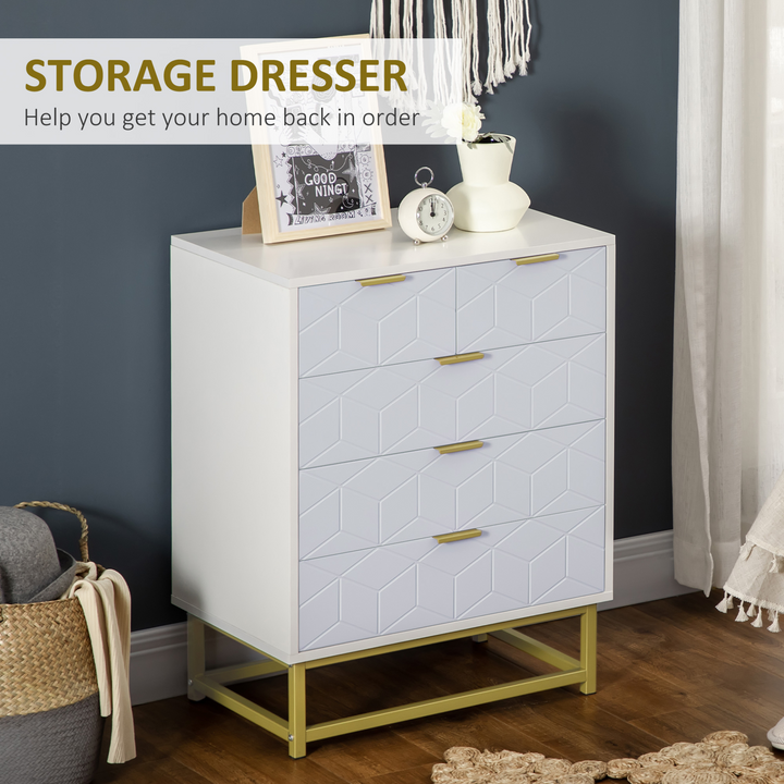 Elegant Modern Style Chest of Drawers with Golden Effect Steel Base (White) - 5 Drawer Storage Unit - Premium  from Home Treasures - Just £114.99! Shop now at Home Treasures