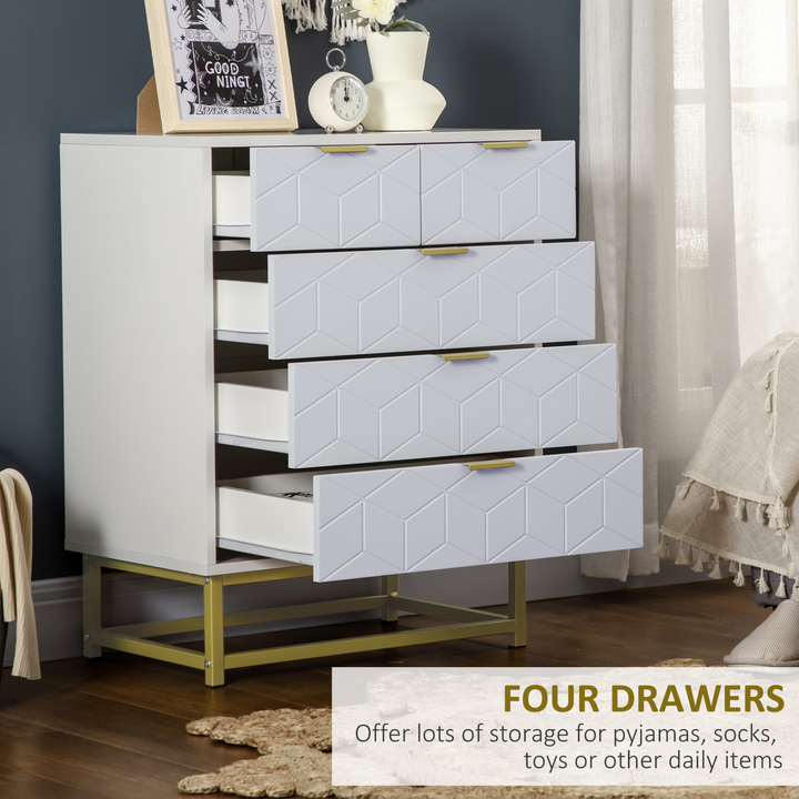 Elegant Modern Style Chest of Drawers with Golden Effect Steel Base (White) - 5 Drawer Storage Unit - Premium  from Home Treasures - Just £114.99! Shop now at Home Treasures