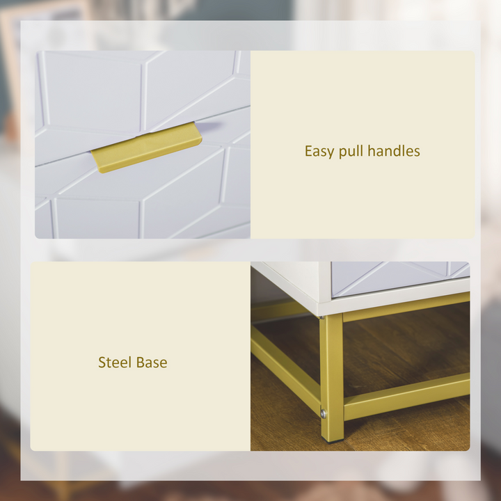 Elegant Modern Style Chest of Drawers with Golden Effect Steel Base (White) - 5 Drawer Storage Unit - Premium  from Home Treasures - Just £114.99! Shop now at Home Treasures