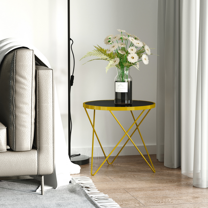 Modern Accent End Side Table with Tempered Glass Top and Golden Metal Legs – Perfect for Living Room or Office - Premium  from Home Treasures - Just £36.99! Shop now at Home Treasures